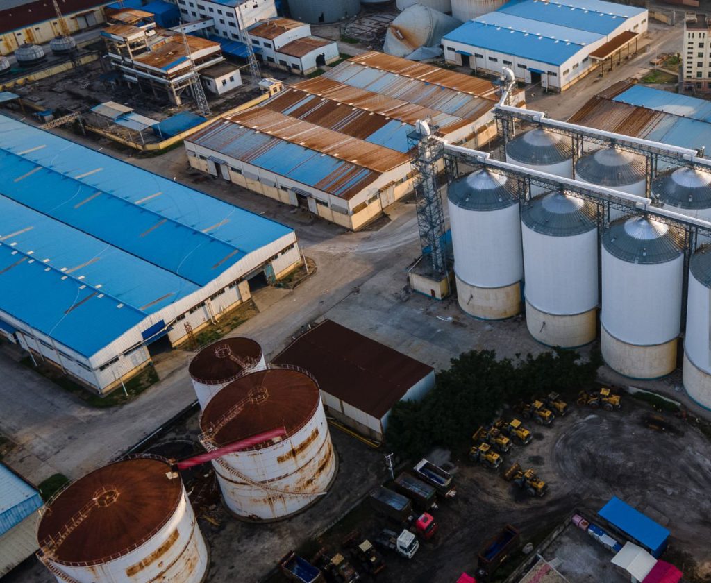 Aerial shot of the seaside chemical plant